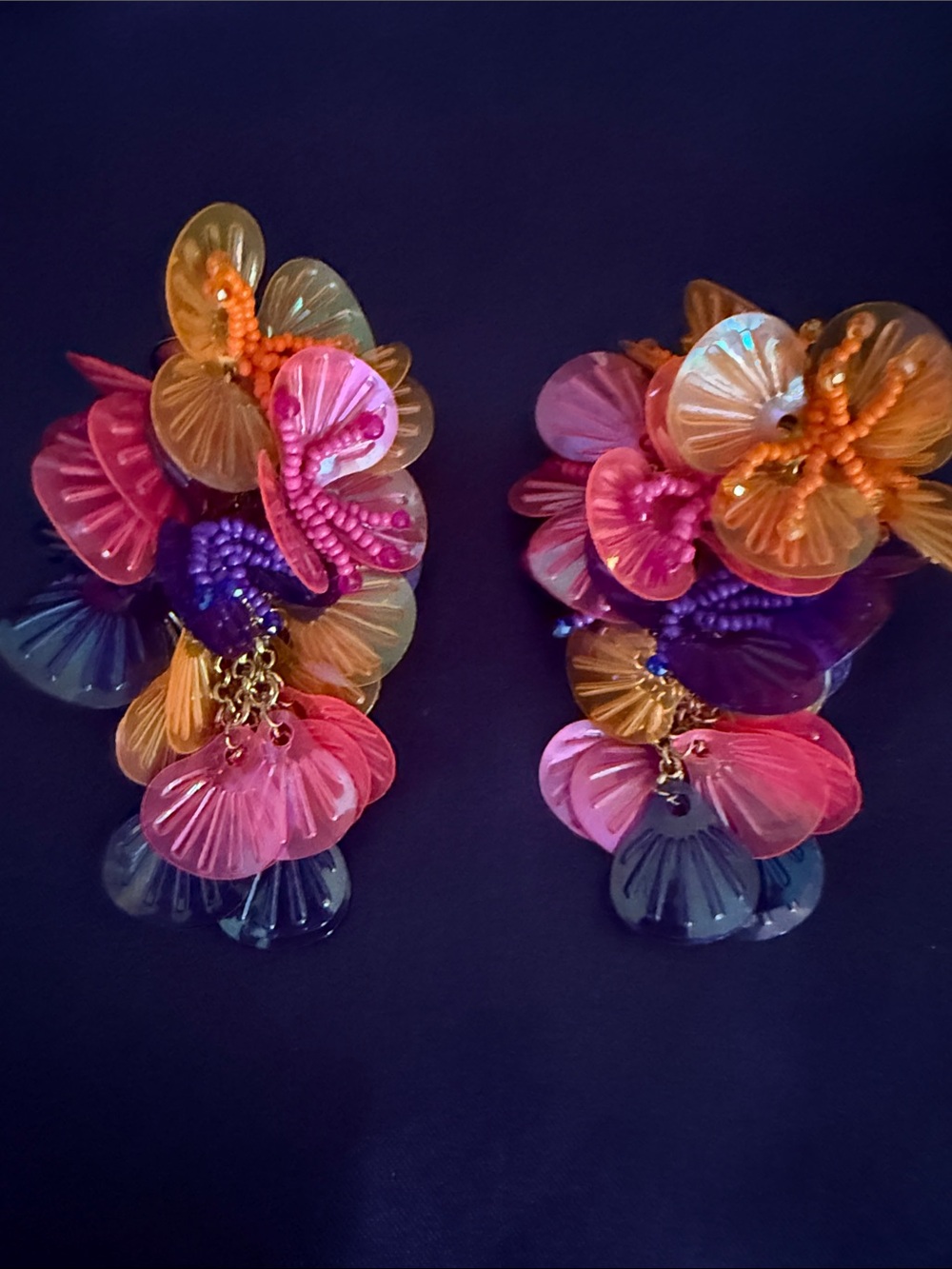 Zara Colorful Floral Cluster Drop Earrings - Pink, Purple & Orange.